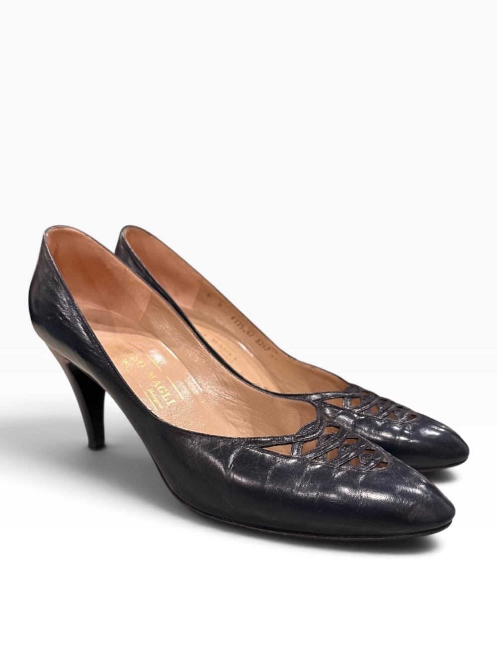 Vintage Bruno Magli Blue Leather Lattice Cutout Pumps Made in Italy Size 9 B 👠